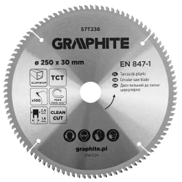  Graphite körfűrészlap, keményfém  fogakkal, alumíniumhoz, 250 x 30mm, 100 fog