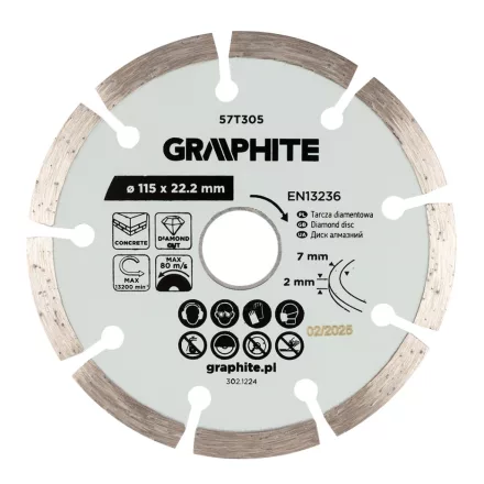 Graphite gyémánt vágókorong 115x22,2mm, szegmenses, száraz