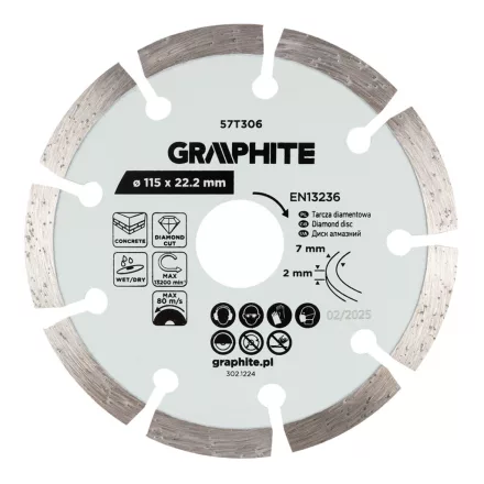 Graphite gyémánt vágókorong 115x22,2mm, szegmenses, száraz és vizes