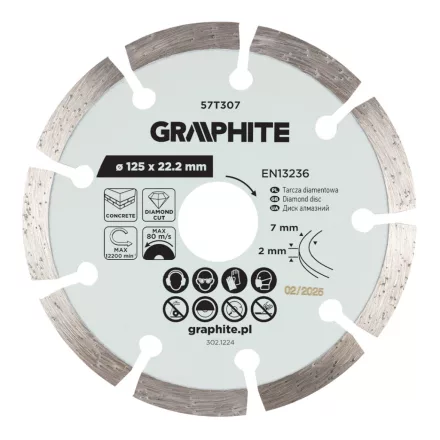 Graphite gyémánt vágókorong 125x22,2mm, szegmenses, száraz