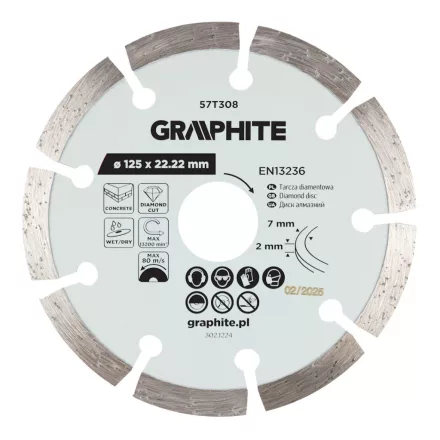 Graphite gyémánt vágókorong 125x22,2mm, szegmenses, száraz és vizes