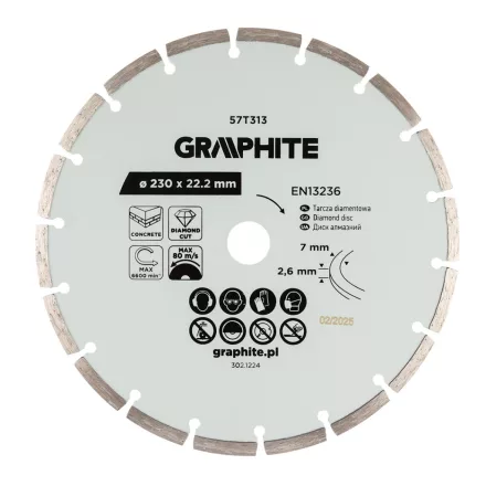 Graphite gyémánt vágókorong 230x22,2mm, szegmenses, száraz