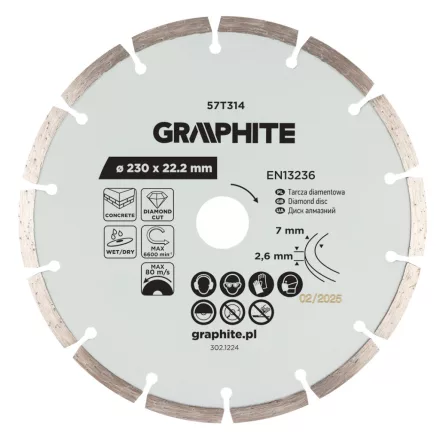Graphite gyémánt vágókorong 230x22,2mm, szegmenses, száraz és vizes