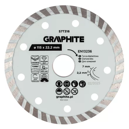 Graphite gyémánt vágókorong 115x22,2mm, turbo, száraz és vizes