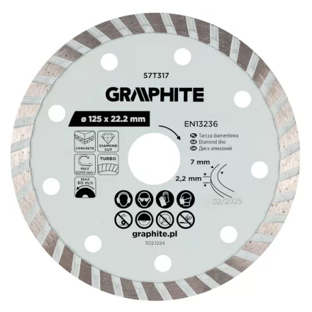 Graphite gyémánt vágókorong 125x22,2mm, turbo, száraz