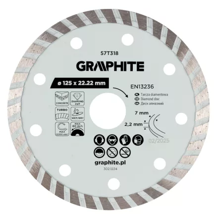 Graphite gyémánt vágókorong 125x22,2mm, turbo, száraz és vizes
