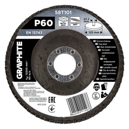 Graphite csiszolókorong lamellás 125x22,2mm, P60 inox, fém, fa