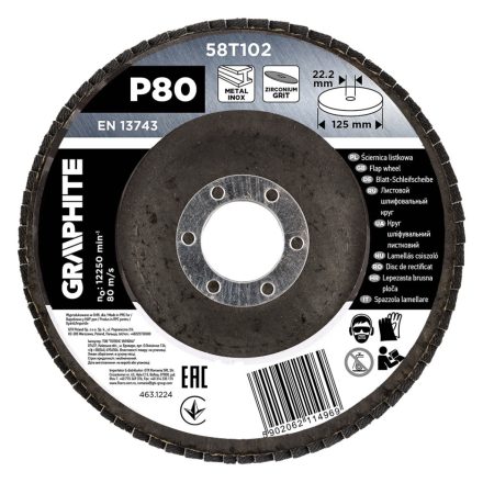 Graphite csiszolókorong lamellás 125x22,2mm, P80 inox, fém, fa