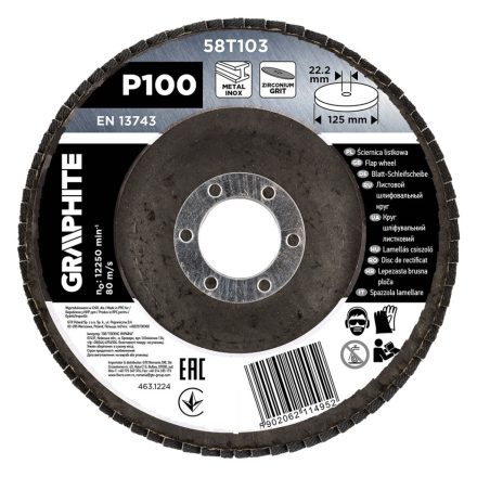 Graphite csiszolókorong lamellás 125x22,2mm, P100 inox, fém, fa