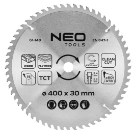 Neo körfűrészlap tiszta vágáshoz, 400x30mm, 60 fog, 