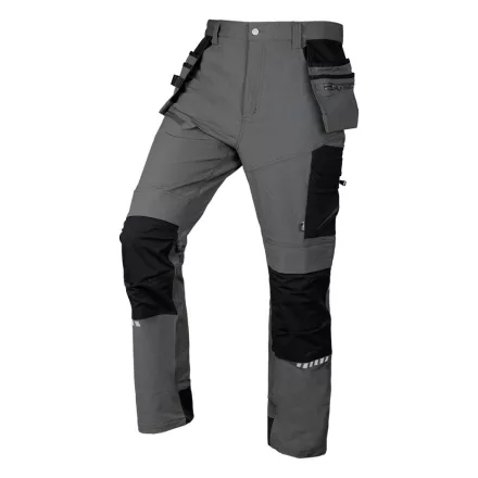 Neo munkásnadrág Mix&Match, 4 irányú sztreccs, 230g/m2, külső csavarzsebek, Cordura erősítés, szürke-fekete, XL