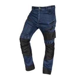   Neo farmer munkásnadrág, Denim, 82% pamut, Oxford szövet, térdvédő betét, cippzáras zsebek, kék-fekete, XL