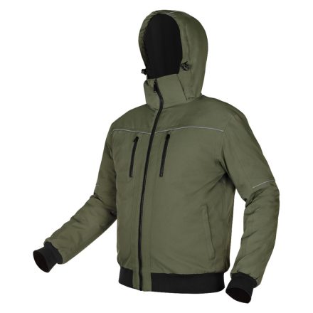 Neo téli munkás kabát, Outdoor, hőszigetelt, kapucnis, zöld, XXL
