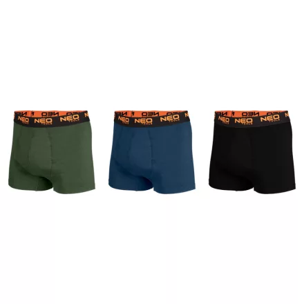 Neo boxeralsó, 95% pamut, 2% elasztán, olivazöld, kék, fekete, XL (3db/csomag)