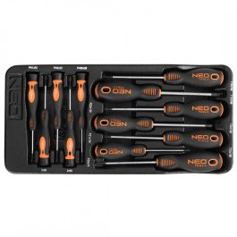   Neo műszerész, precíziós csavarhúzó készlet, pz, torx, műhelykocsitálcával (12db/készlet)
