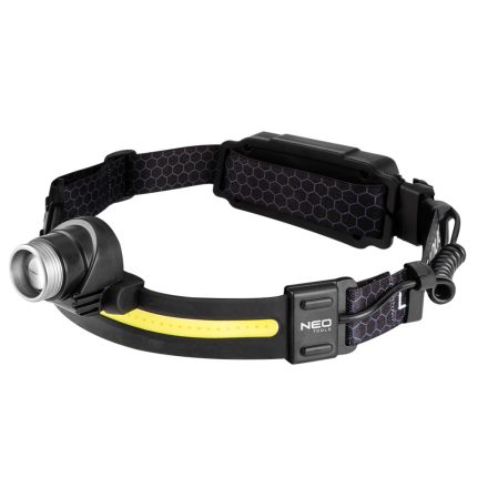 Neo fejlámpa, XPG+COB led, 400lm fényerő, ABS és gumi pánt, beépített akku, töltéskijelző