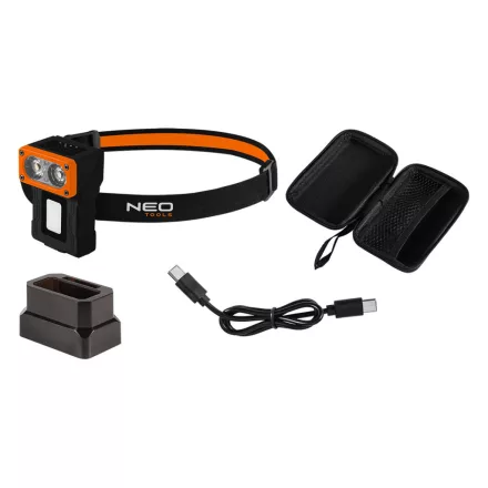 Neo fejlámpa, akkus, talppal, fejpánttal, tokkal, 500lm
